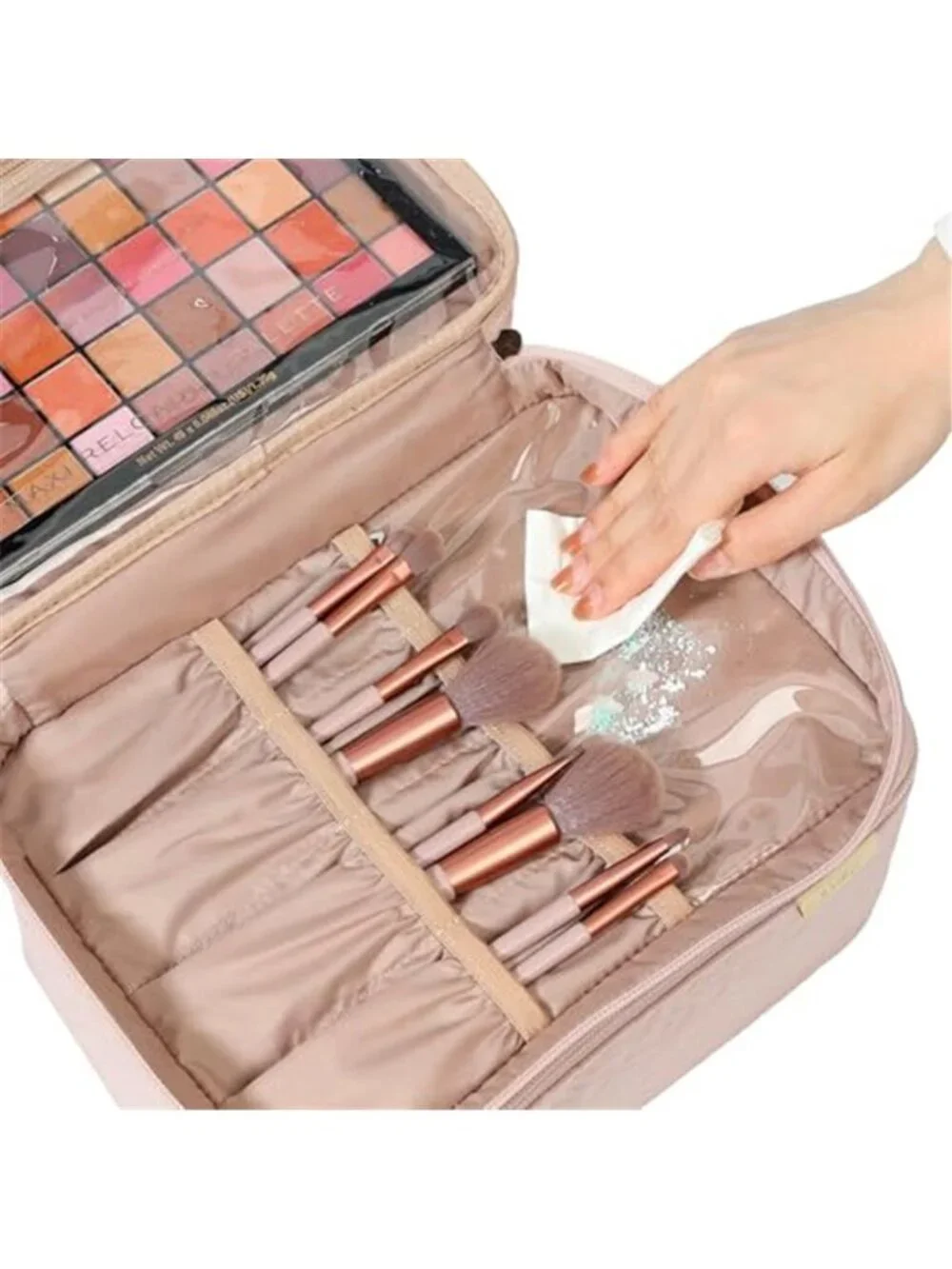Makeup Train Case Cosmetic Organizer Bag Travel Storage Case Brush Holder